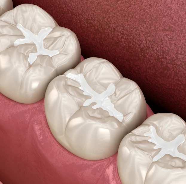 Dental sealants applied to molars at Aurora dental practice in Illinois protecting teeth from decay.